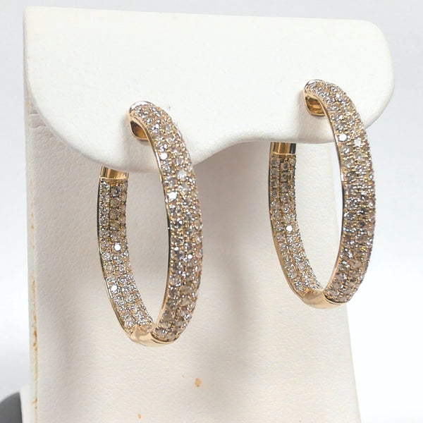 14K 2.02TW Diamond Inside/Outside Hinged Hoops