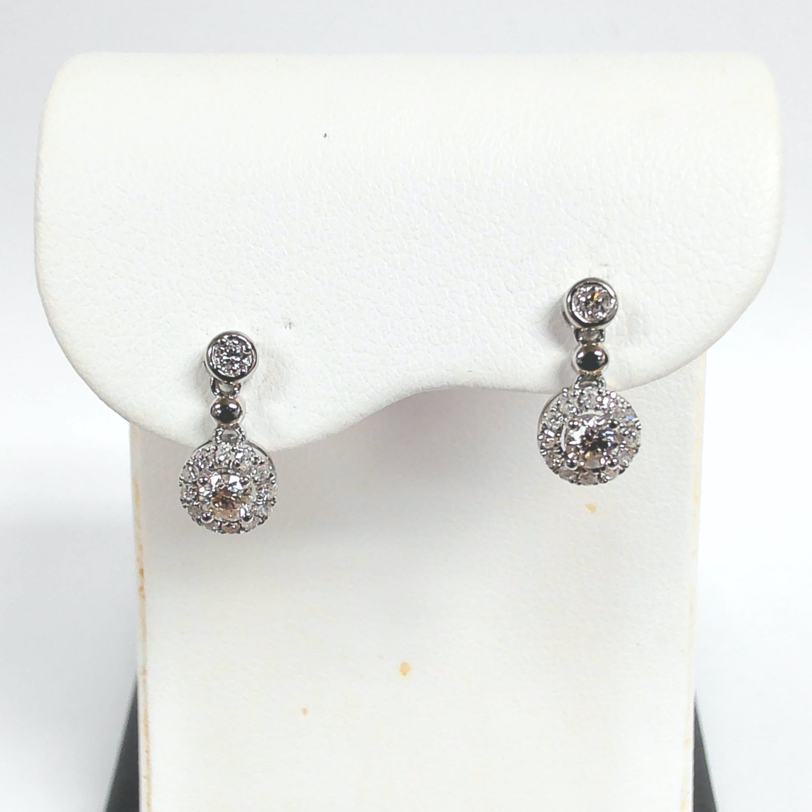 Platinum Halo Diamond Dangle Earrings