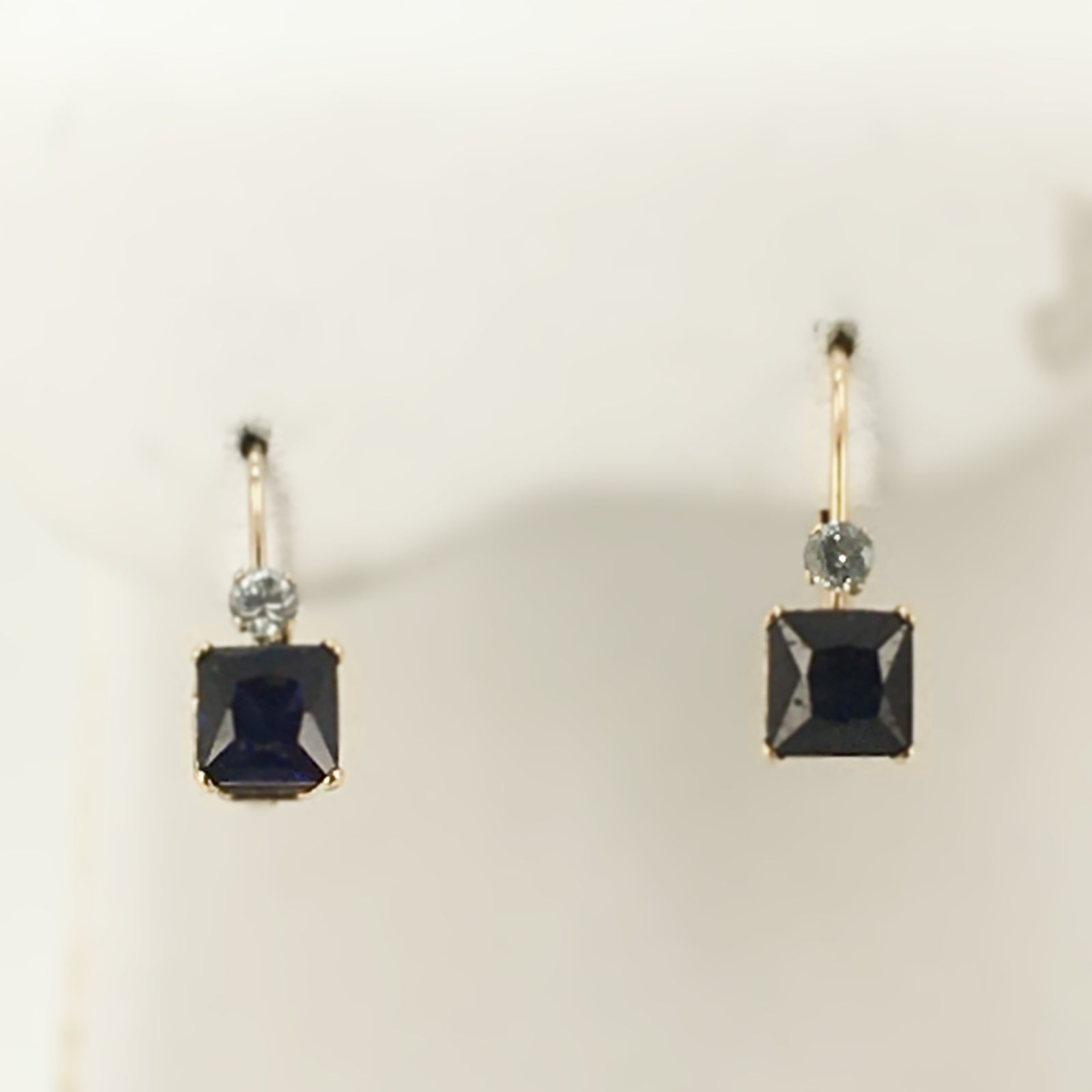 10k Synthetic Sapphire & Cubic Zirconia Lever-Back Earrings