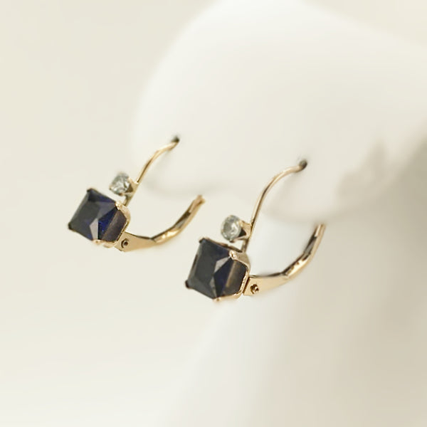 10k Synthetic Sapphire & Cubic Zirconia Lever-Back Earrings