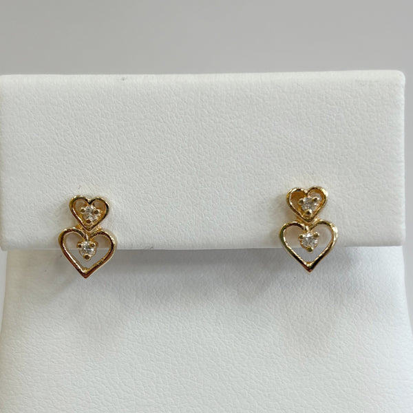 14k Double Heart Diamond Melee Post Earrings
