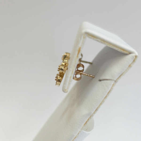 14k Double Heart Diamond Melee Post Earrings