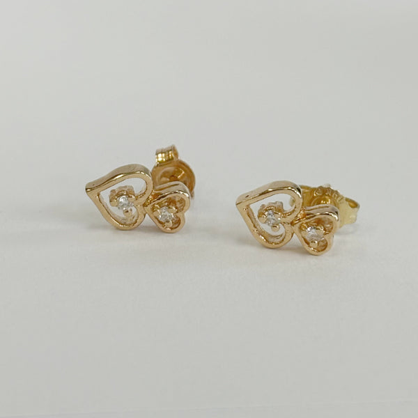 14k Double Heart Diamond Melee Post Earrings