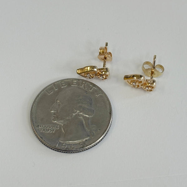 14k Double Heart Diamond Melee Post Earrings