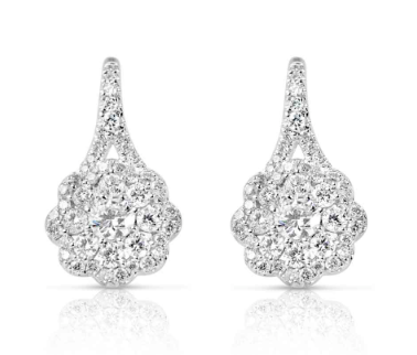14K Diamond Flower Lever-Back Earrings