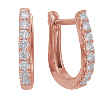 14K Rose Gold Diamond Huggie Hoops