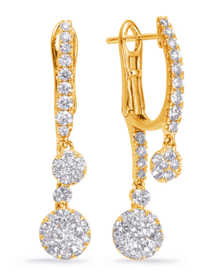 14K Diamond Huggie Dangle J-Hoop Earrings