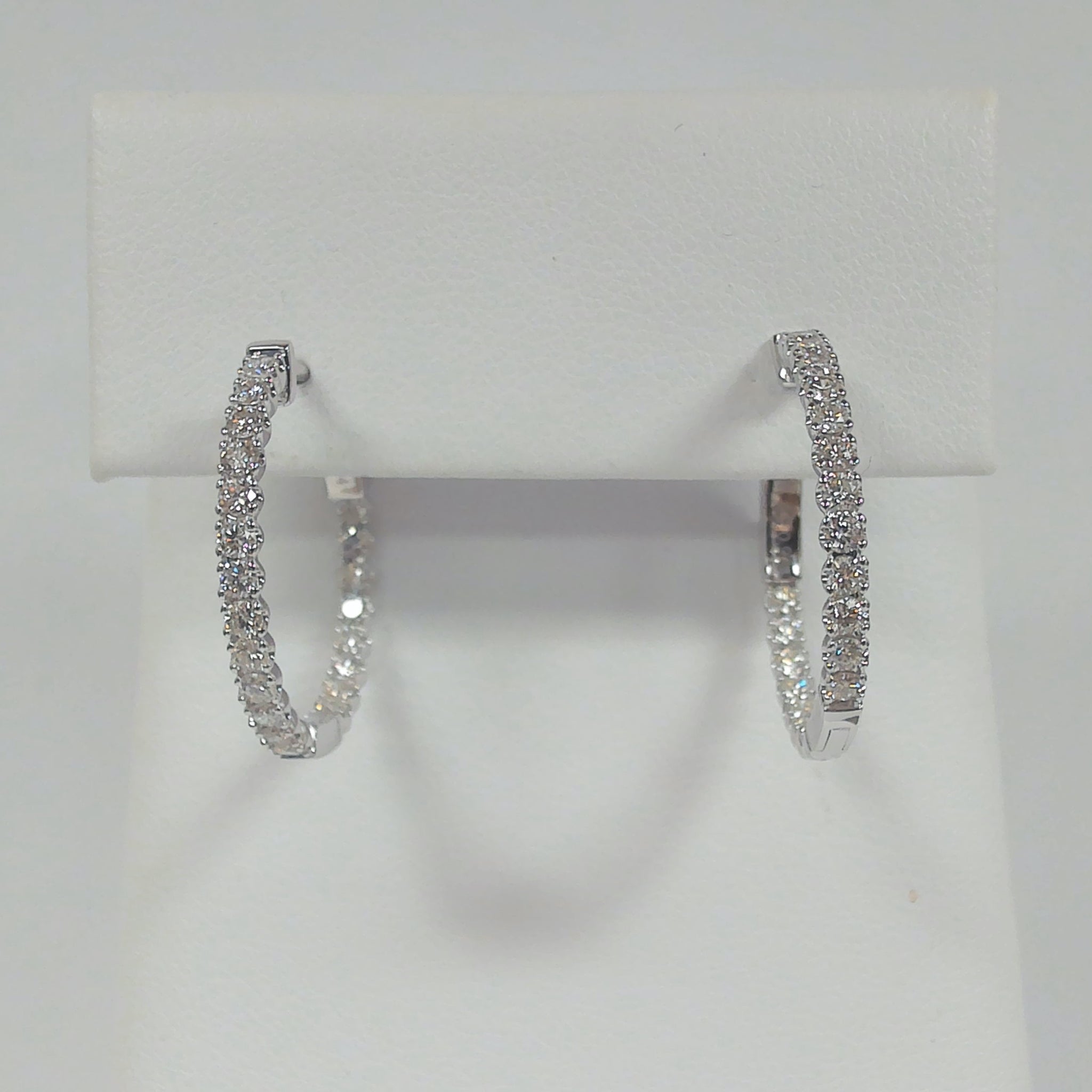 14K .94TW Diamond Round Inside/Outside Hoop Earrings