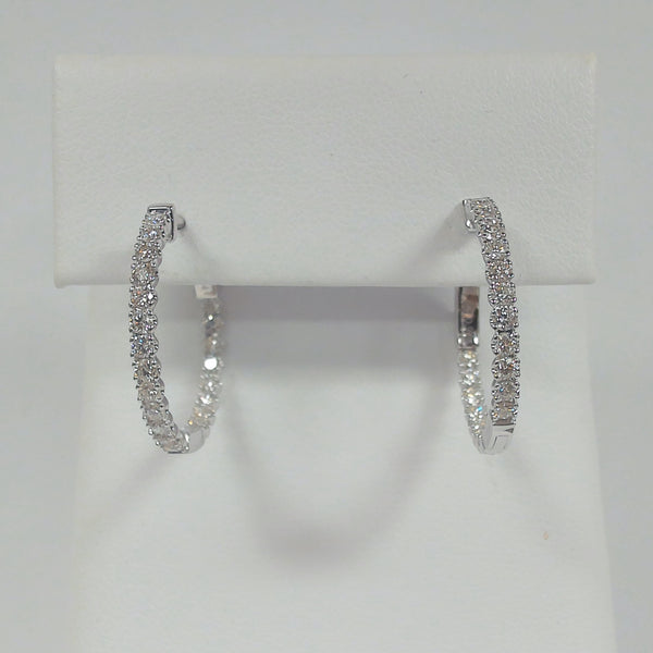 14K .94TW Diamond Round Inside/Outside Hoop Earrings