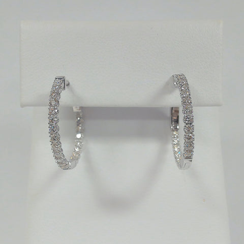 14K .94TW Diamond Round Inside/Outside Hoop Earrings