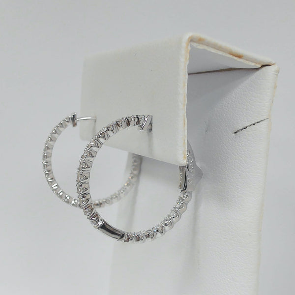 14K .94TW Diamond Round Inside/Outside Hoop Earrings