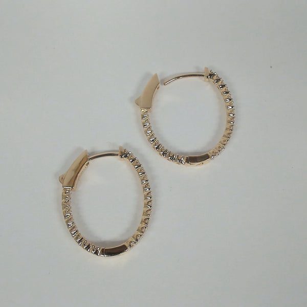 14KYG .94TW Diamond Oval Inside/Outside Hoops