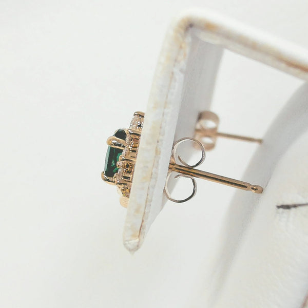 14K Created Emerald & Diamond Stud Earrings