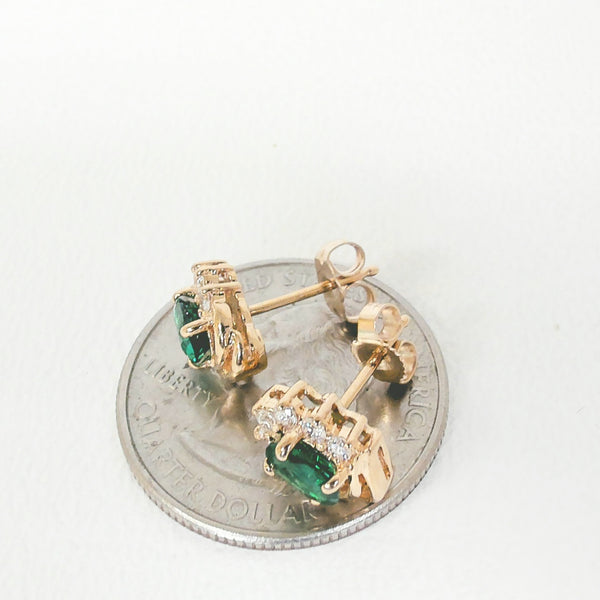 14K Created Emerald & Diamond Stud Earrings