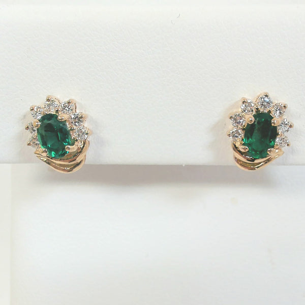 14K Created Emerald & Diamond Stud Earrings