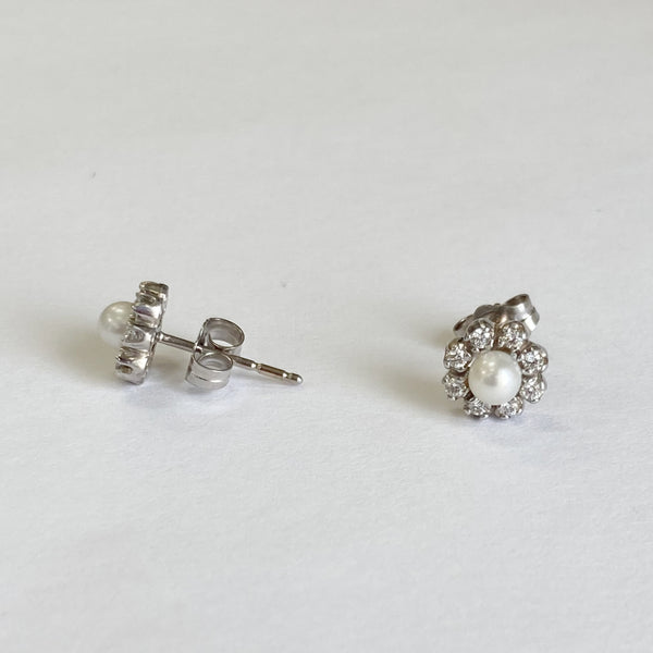 14k Akoya Pearl & Diamond Stud Earrings