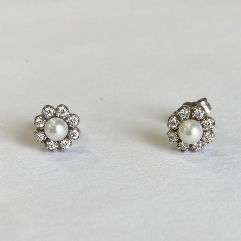 14k Akoya Pearl & Diamond Stud Earrings