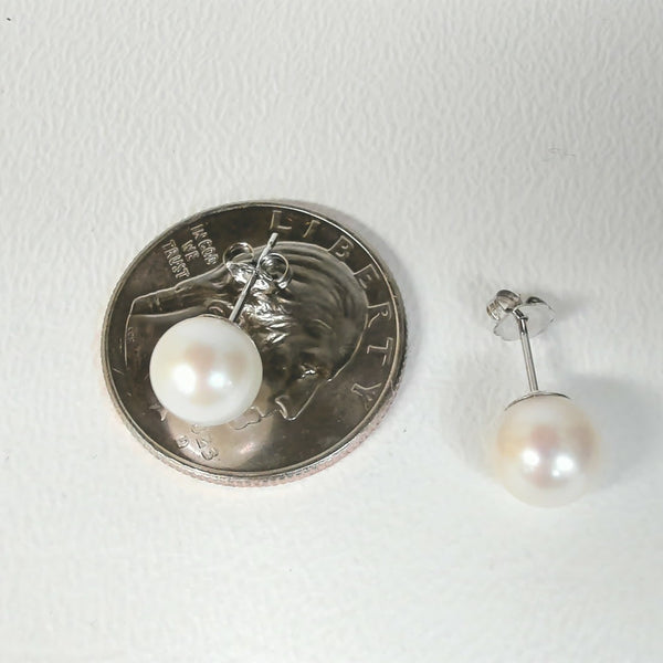 14K 8.0-8.5MM Freshwater "A"  Pearl Studs
