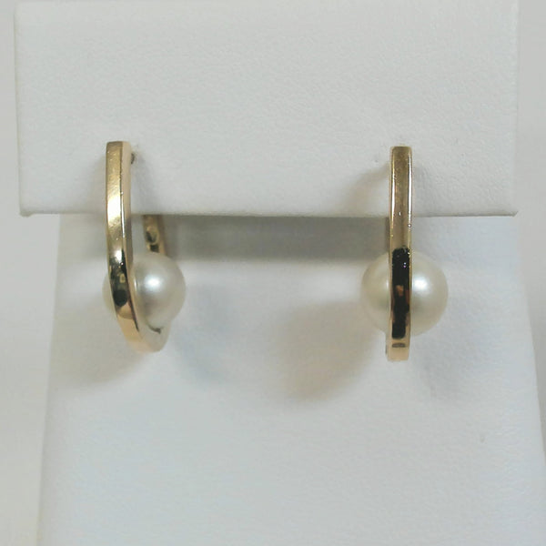 14K Pearl Hinged Hoop Earrings