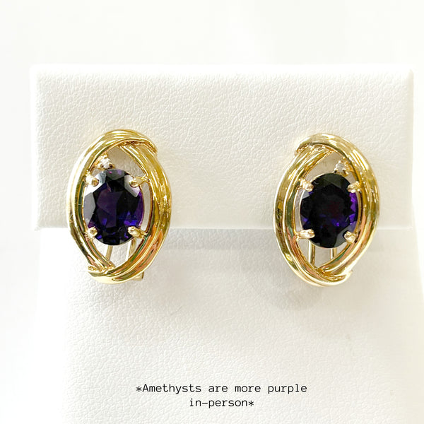 14K Amethyst Omega Back Earrings