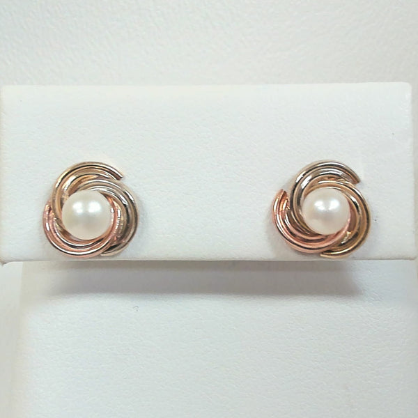 14K Tri-Color Freshwater Pearl Stud Earrings
