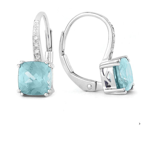 14k Aquamarine & Diamond Lever-Back Earrings
