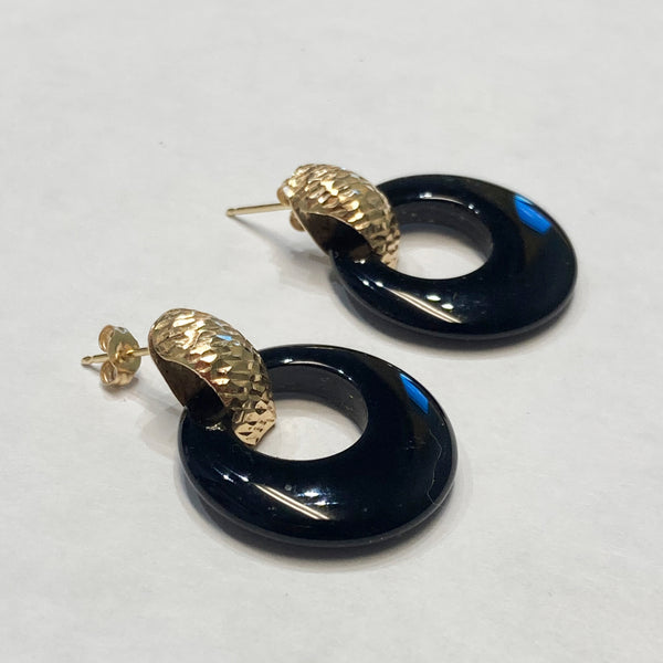 14k Diamond-Cut Black Onyx Earrings