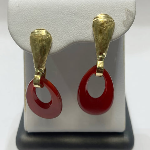 14k Tear Drop Carnelian Post Earrings