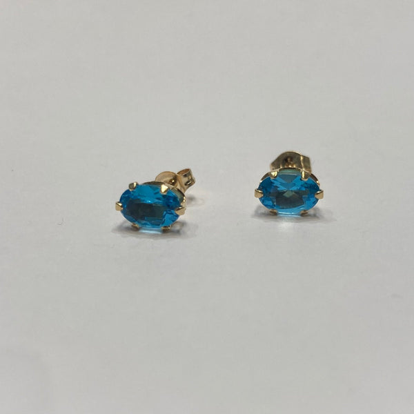 14k Oval Blue Topaz Post Earrings