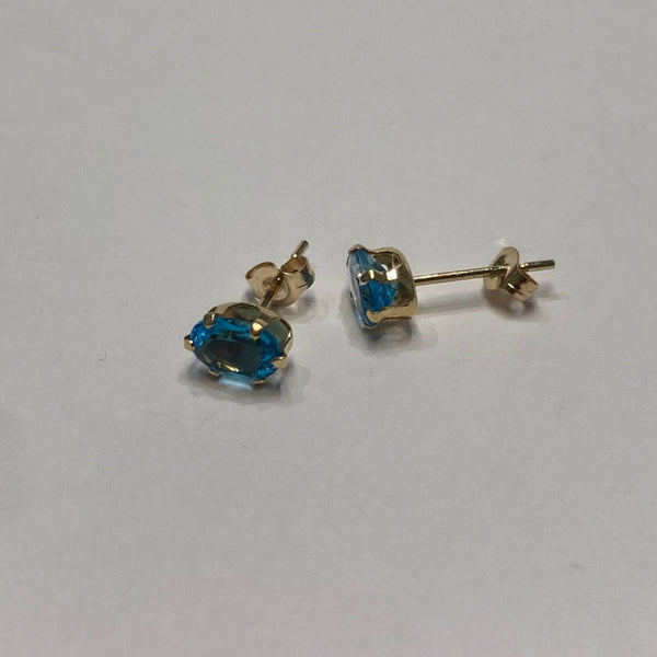 14k Oval Blue Topaz Post Earrings