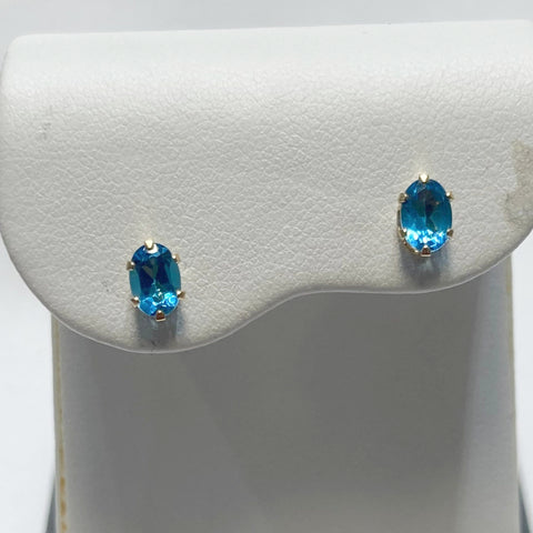 14k Oval Blue Topaz Post Earrings