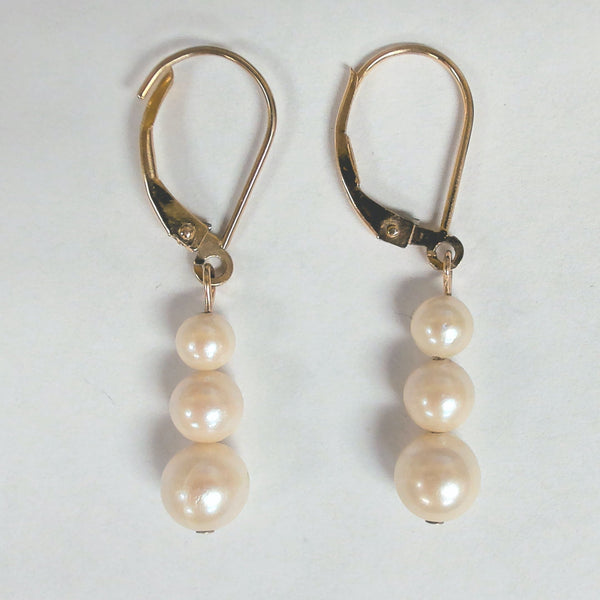 14k 3, Freshwater Pearl Lever-Back Earrings