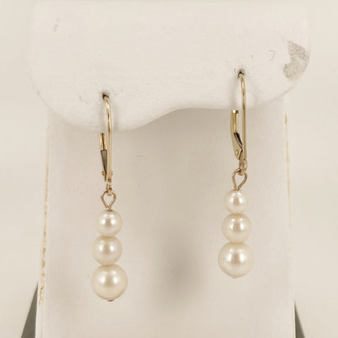 14k 3, Freshwater Pearl Lever-Back Earrings