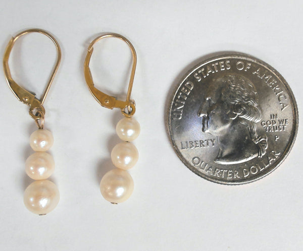 14k 3, Freshwater Pearl Lever-Back Earrings