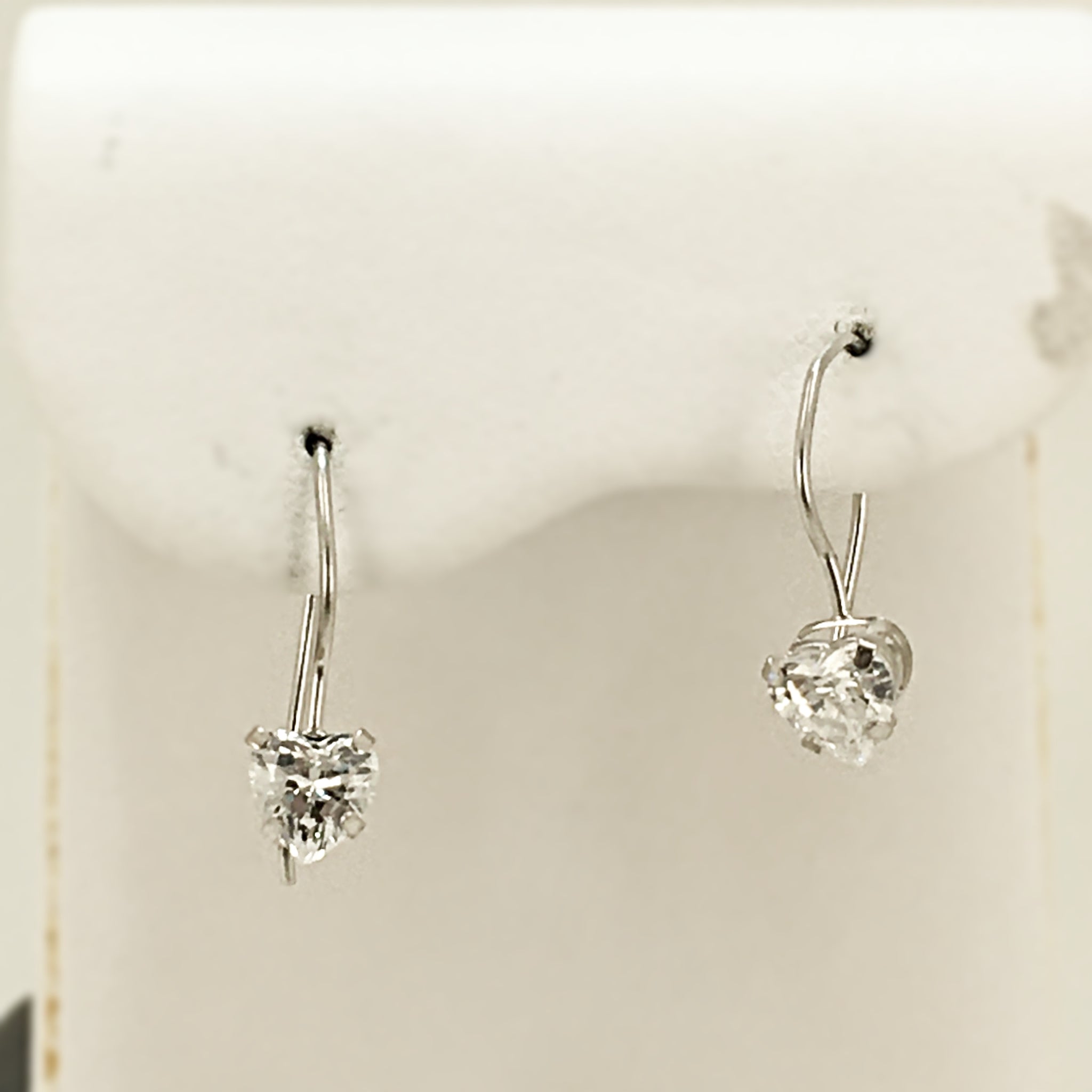 10KWG Cubic Zirconia Heart French Wire Earrings