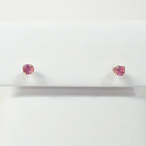 14K 3MM Pink Tourmaline Stud Earrings