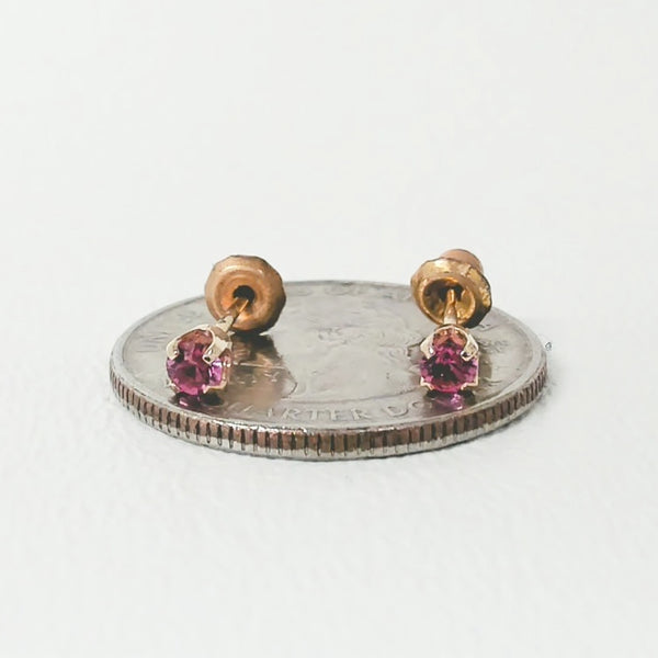 14K 3MM Pink Tourmaline Stud Earrings