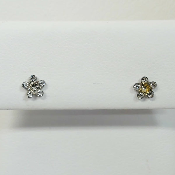 14K Rhinestone Mini Flower Stud Earring