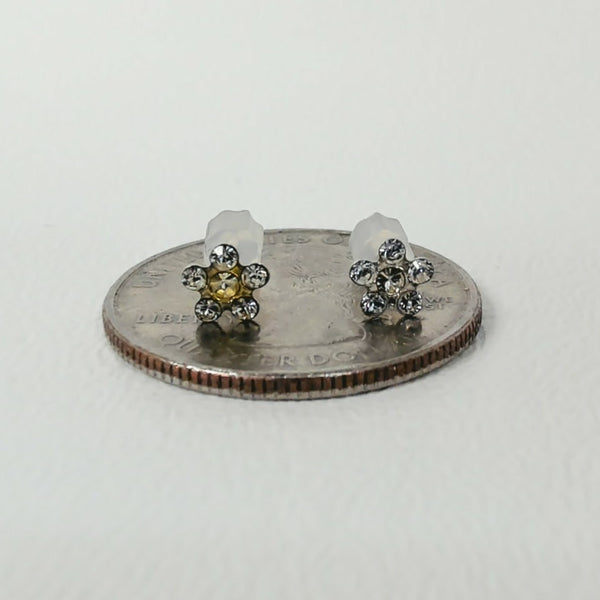 14K Rhinestone Mini Flower Stud Earring