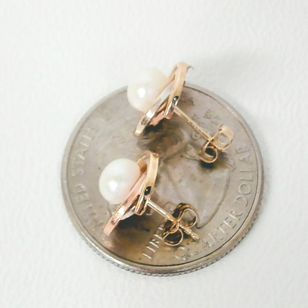 14K Tri-Color Freshwater Pearl Stud Earrings