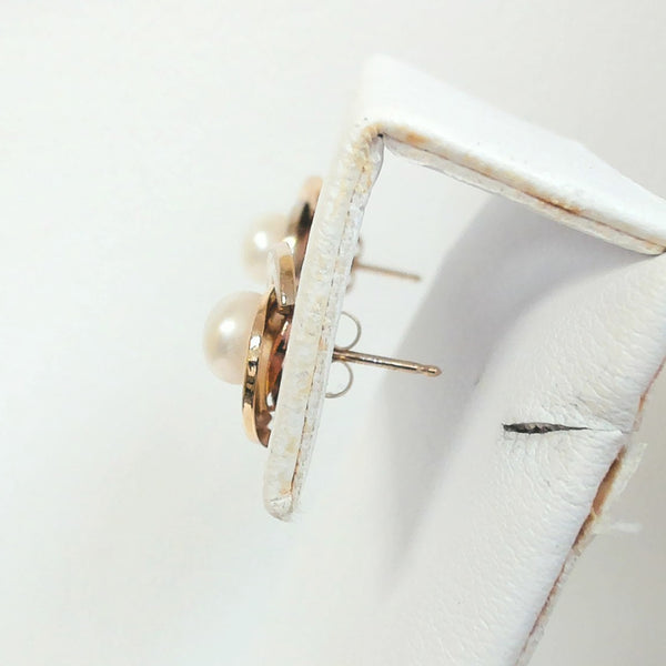 14K Tri-Color Freshwater Pearl Stud Earrings