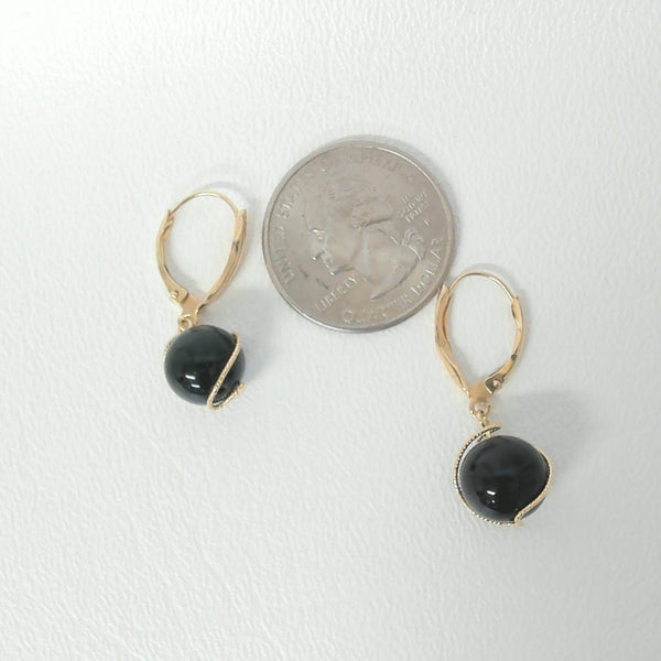 14K Black Onyx Bead Leverback Earrings