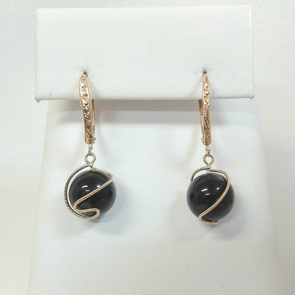 14K Black Onyx Bead Leverback Earrings