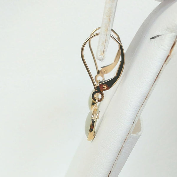 14K White Jade Drop Leverback Earrings