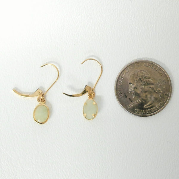 14K White Jade Drop Leverback Earrings