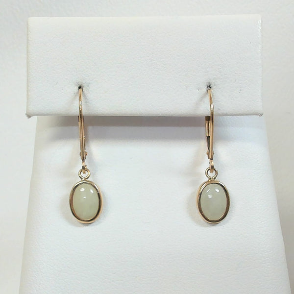 14K White Jade Drop Leverback Earrings