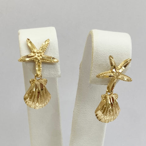 14k Starfish & Shell Dangle Earrings