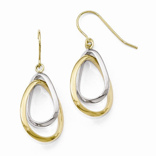 10K Two-Tone Double Oval Dangle Earrings