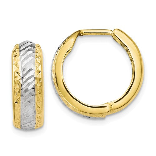 10K Two-Tone Polished & Diamond-Cut Small Hinged Hoop Earrings