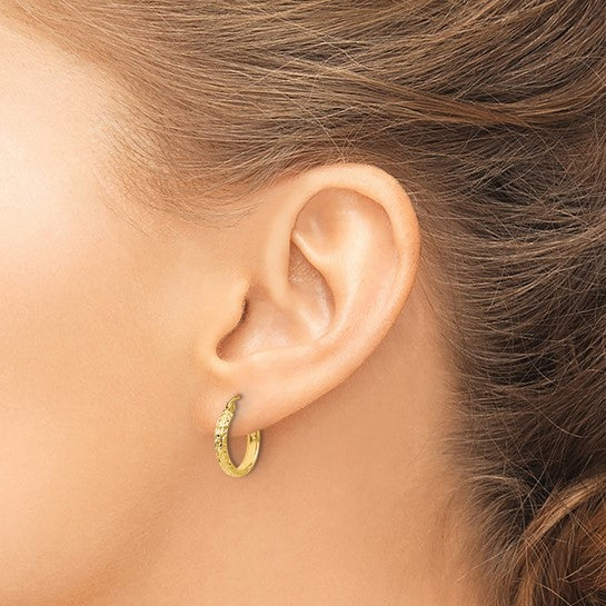 14K Diamond-Cut Round Hollow Hoop Earrings